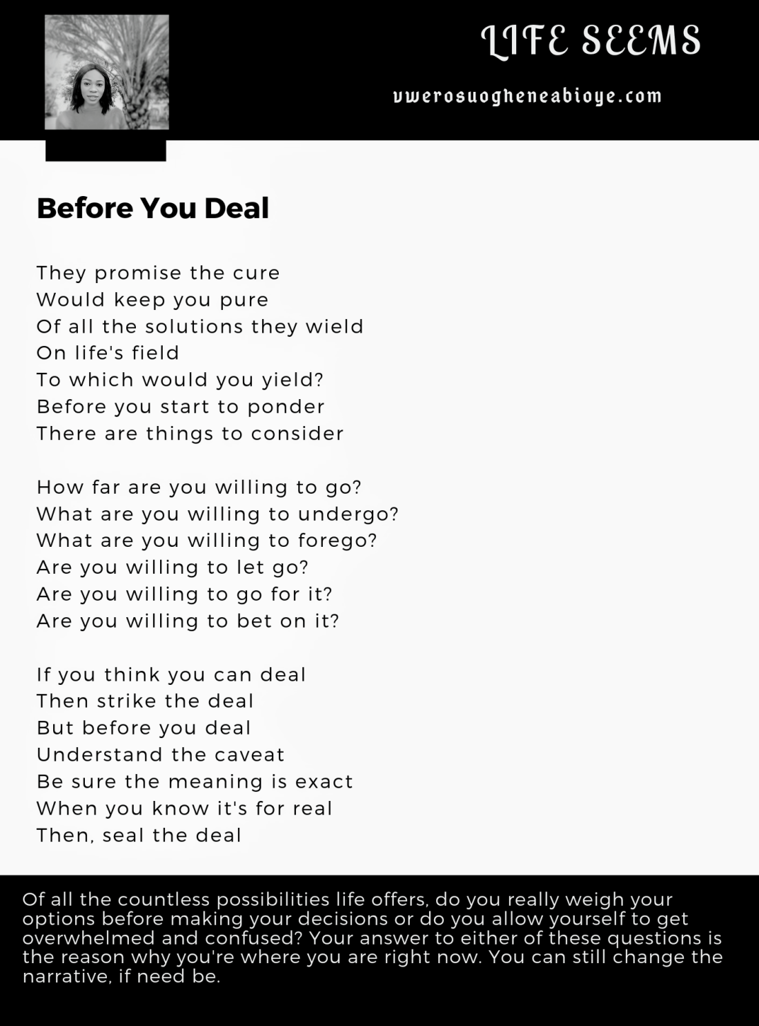 Poem: Before you deal, life